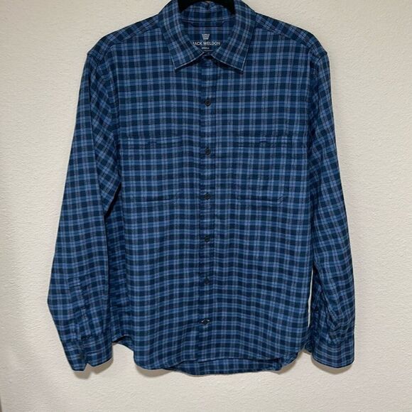 Mack Weldon Mens Blue Plaid Merino Wool Blend Long Sleeve Flannel Shirt Small - Picture 1 of 7